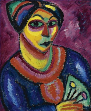 Alexey Petrovich Bogolyubov Painting - Mujer con abanico verde 1912 Alexej von Jawlensky